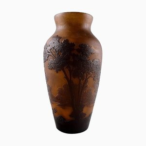 French Art Glass Vase Decorated with Trees by Emile Gallé, 1900s