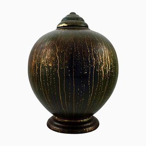 Art Deco Pottery Lidded Vase by Lucien Brisdoux, France, 1920s