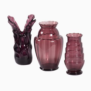 Art Deco Belgian Glass Vases, Set of 3