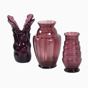 Vases Art Deco en Verre, Belgique, Set de 3