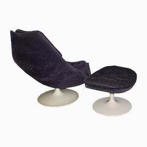 Set of Violet Disc Base Model F585 Armchair and Ottoman Set by Geoffrey D.Harcourt for Artifort, 1960s
