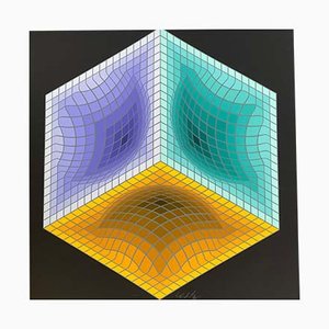 Victor vasarely "Estructura geométrica negra" 1975