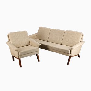 Danish Rosewood 3-Seater Sofa and Armchair Set, 1960s, Set of 2