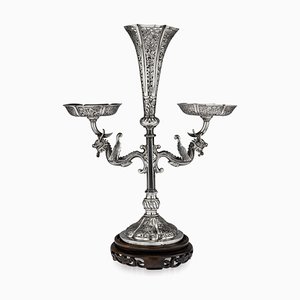 Antike chinesische Drachen Epergne aus massivem Silber von Hung Chong & Co, 1890er