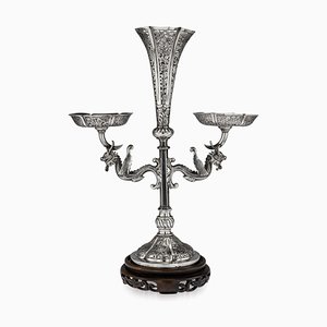 Antique Chinese Solid Silver Dragon Epergne from Hung Chong & Co, 1890s
