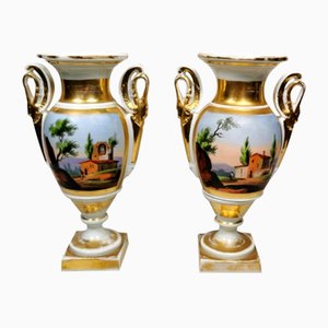 Napoleon III French Hand Painted Porcelain Vases from Porcelain de Paris, Set of 2