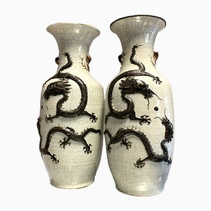 Large Antique Chinese Porcelain Baluster Vases, Set of 2