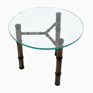 Vintage Glass and Faux Bamboo Metal Coffee Table, 1970s