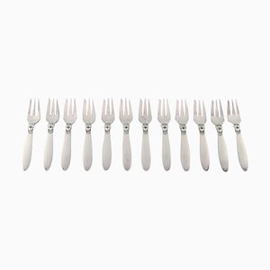 Georg Jensen Kaktus Gebäckgabeln aus Sterlingsilber, 1940er, 12er Set