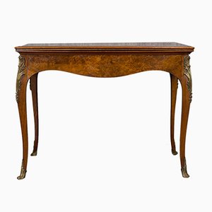 Antique French Burr Walnut Fold Over Card Table, 1870s
