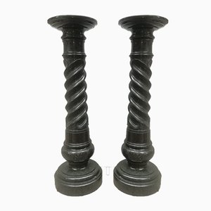 Antique Empire Style Black Marble Capitals, 1900s, Set of 2