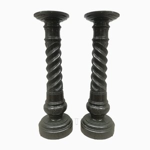 Capitales Empire Antique en Marbre Noir, 1900s, Set de 2