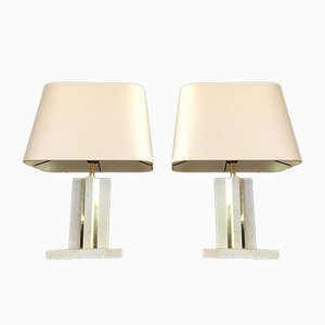 Brass and Travertine Table Lamps, 1970s, Set of 2