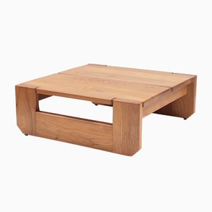 Mid-Century Square Solid Elm Coffee Table from Maison Regain, 1960s