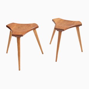 Set of French Elm and Beech Stools, 1950s
