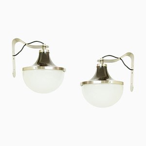 Nickel-Plated and Painted Metal and Glass Model PI Sconces by Sergio Mazza for Artemide, 1960s, Set of 2