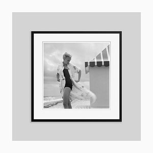 Pulitzer on the Beach Silver Fibre Gelatin Print Framed in Black by Slim Aarons