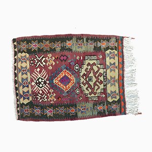 Petit Tapis Kilim Vintage Turc Noir, Rouge et Bleu, 1950s