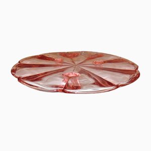 Vintage Pink Glass Platter from Ząbkowice Steelworks, 1970s