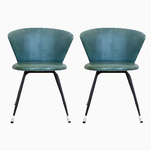 Set of Spanish Iron and Green Skai Club Chairs, 1960s