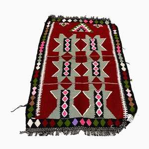 Kleiner türkischer Vintage Kelim-Teppich aus Indigo, Rot, Blau, Schwarz und Grau, 1950er