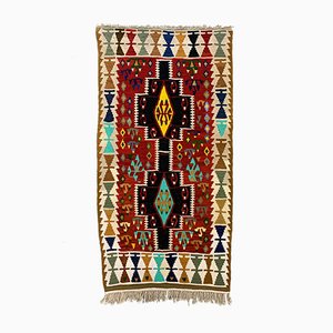 Petit Tapis Kilim Vintage en Laine Rouge, Noire, Verte et Bleue, Turquie, 1950s