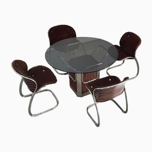 Juego de mesa y sillas vintage de Gastone Rinaldi para Vidal Grau, años 70. Juego de 5