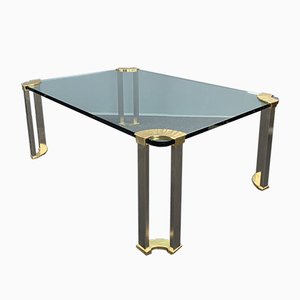 Grande Table Basse avec Plateau en Verre et Pieds en Laiton par Peter Ghyczy, 1970s