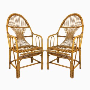 Set of Large Vintage Bamboo & Rattan Lounge Chairs, 1960s