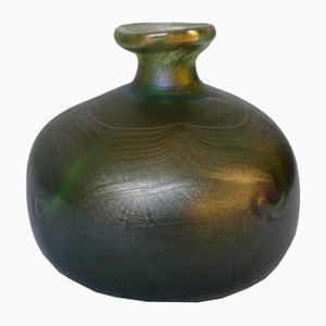 Art Nouveau Style Green Iridescent Glass Vase by Erwin Eisch, 1980s