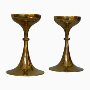 Dänische Trompetenförmige Vintage Kerzenhalter aus Messing, 2er Set