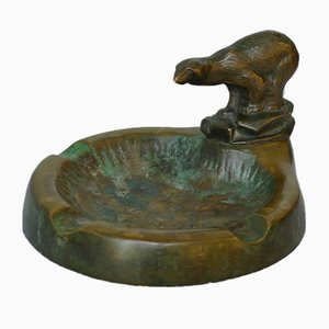 Cendrier Art Déco en Bronze avec Figurine Ours Polaire, Danemark