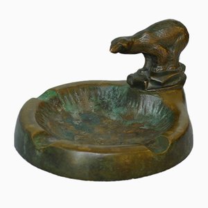 Danish Art Deco Bronze Ashtray with Polar Bear Figurine