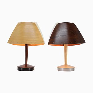 Mid-Century French Wooden Table Lamps from Lucid, 1970s, Set of 2