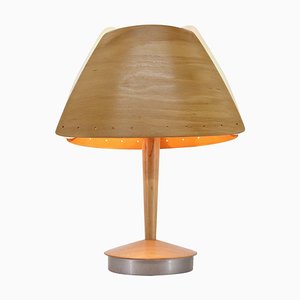 Lámpara de mesa francesa Mid-Century de madera de Lucid, años 70