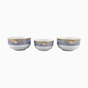 Royal Copenhagen Gray Magnolia Salad Bowls in Porcelain, Set of 3