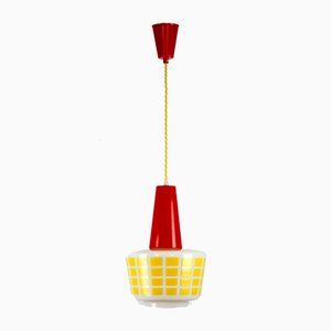 Mid-Century Red and Yellow Glass Pendant Lamp