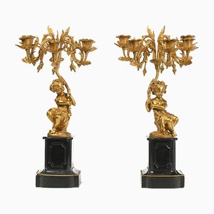 Candélabres 19ème Siècle en Bronze Doré, Set de 2