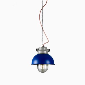 Petite Lampe à Suspension Vintage Bleue Industrielle de TEP