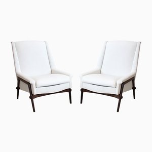 Weiße Sessel mit gebeiztem Gestell aus Eiche, 1950er, 2er Set