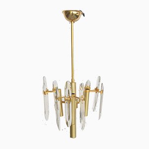 Mid-Century Modern Italian Brass & Crystal Glass Chandelier by Gaetano Sciolari for Sciolari, 1966