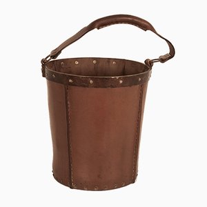 Vintage Brown Leather Paper Basket