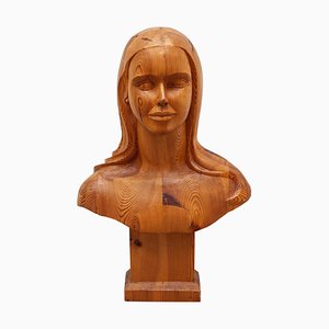 French Women Bust Sculpture Marianne Goddess of Liberty in Solid Wood, 1960s