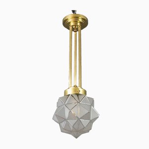 Art Deco Brass and White Frosted Glass Pendant Light
