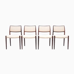 Sillas de comedor modelo 80 Mid-Century de palisandro de Niels Otto Møller para JL Møllers. Juego de 4