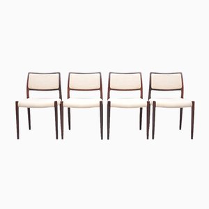 Sillas de comedor modelo 80 Mid-Century de palisandro de Niels Otto Møller para JL Møllers. Juego de 4