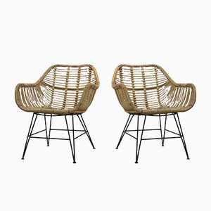 Chaises en Osier et Acier, Pays-Bas, Set de 2