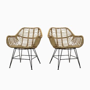 Set of Dutch Wicker & Steel Chairs