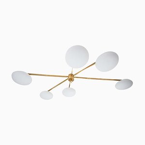 Asymmetric Flash Brass & Glass Ceiling Lamp in the Style of Arredoluce from DFM, 2000s