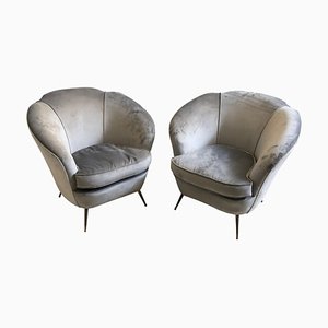 Italian Modern Brass and Velvet Armchairs by Gio Ponti, 1950s, Set of 2